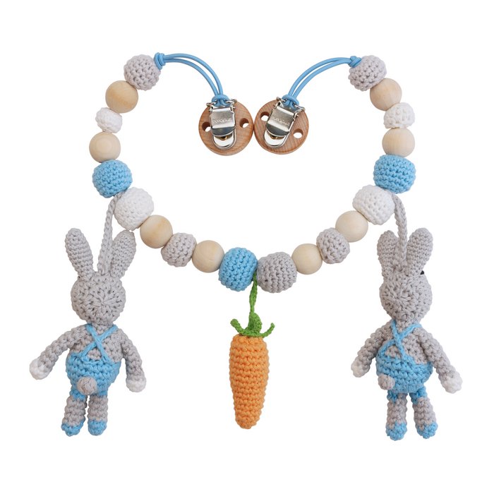 Sindibaba Kinderwagenkette Hase in grau & blau mit Rassel