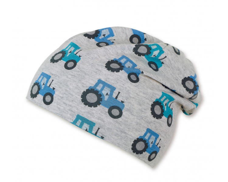Sterntaler Jersey Mütze in Grau & Blau - Traktor