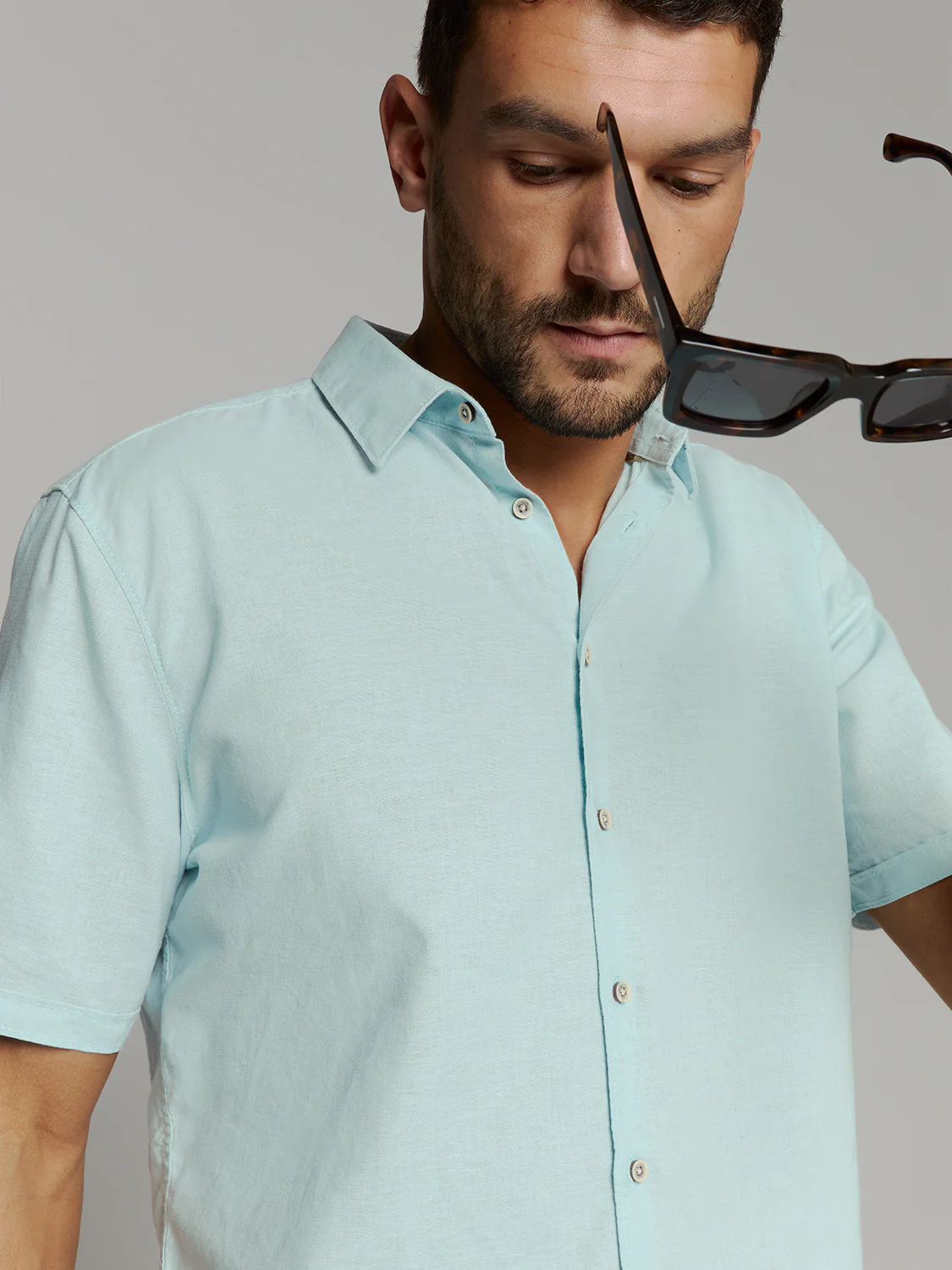 NO EXCESS Kurzarm Leinen Hemd mit in Ice Blau NO EXCESS Kurzarm Leinen Hemd mit in Ice Blau