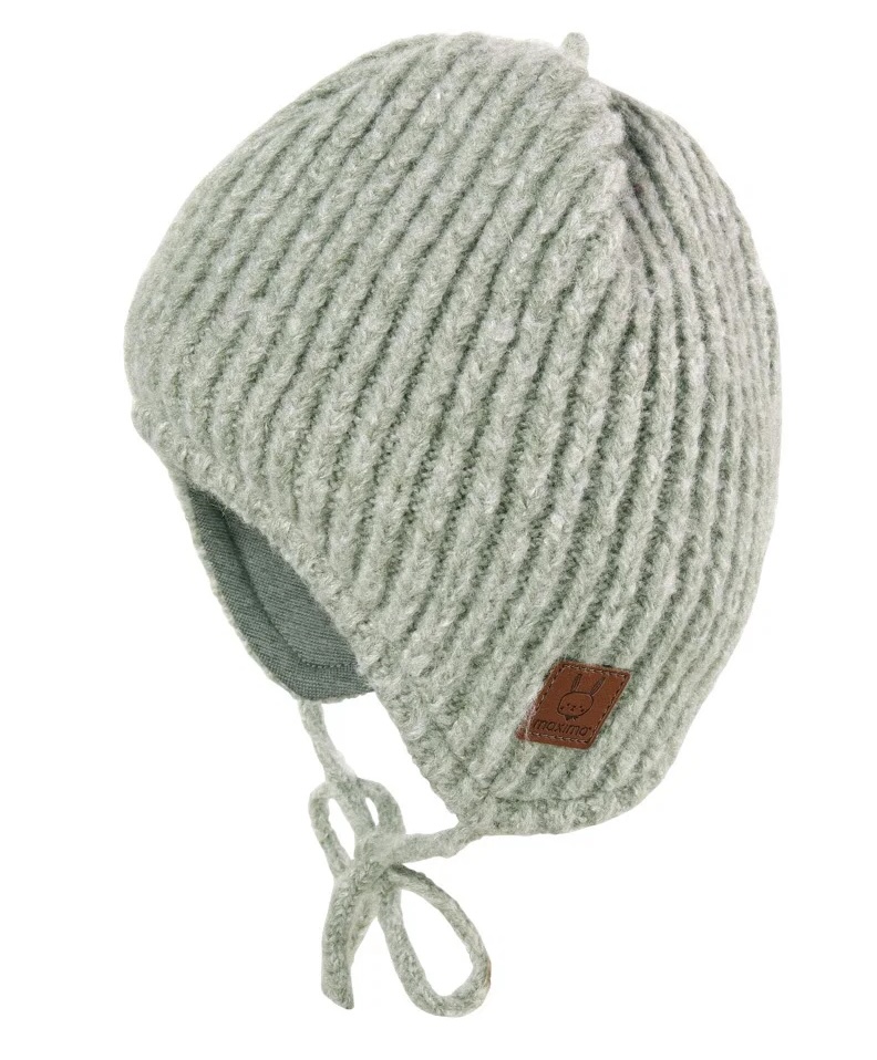 Maximo Baby Wintermütze Strickmütze Gerippt mit Bindeband - herbalmeliert Grün