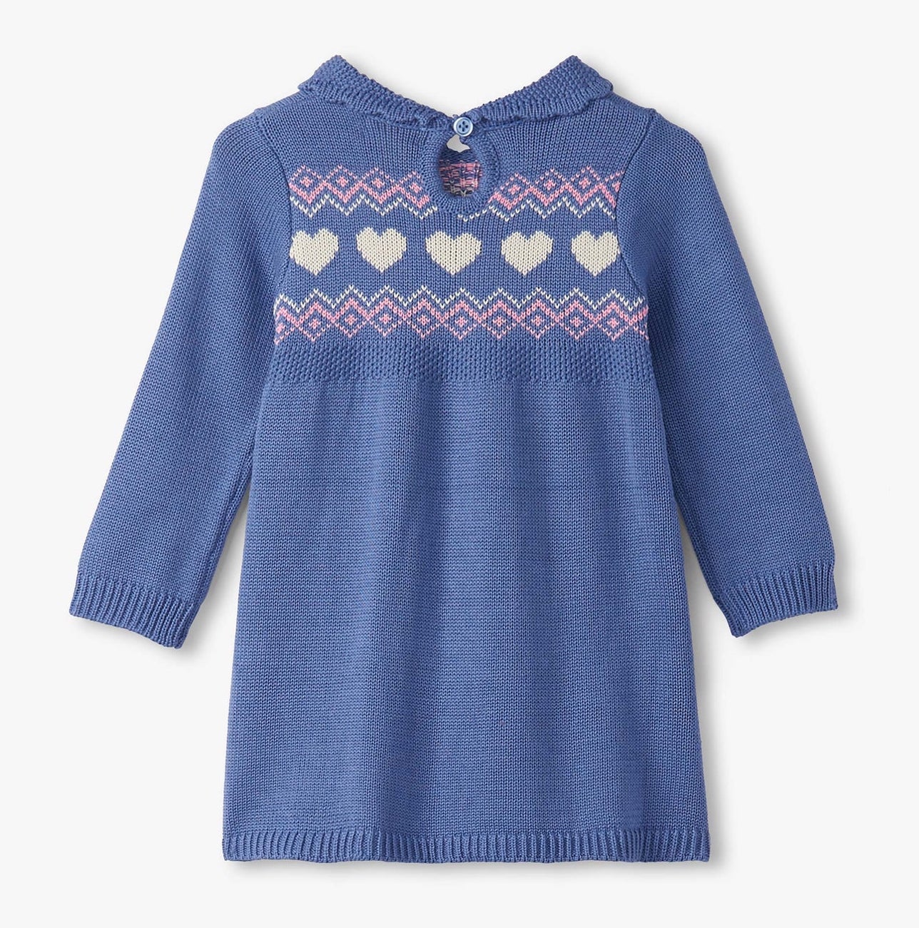 Hatley Baby Kabelstrick Strickkleid in Regatta Blau mit Faire Isle Herzen