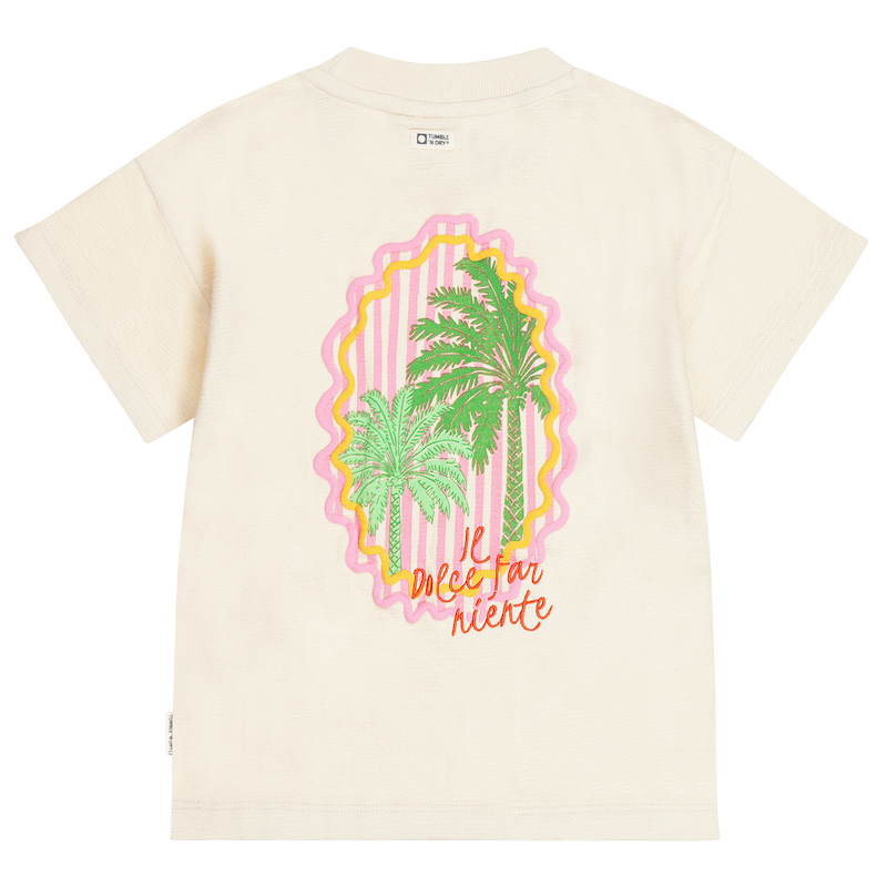 Tumble N Dry Maringa Kurzarm T-Shirt in Creme mit Palmen Stickerei 