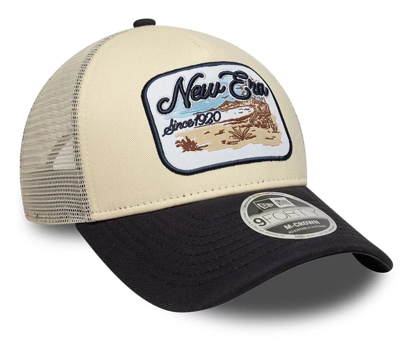 New Era Cap 9FORTY M-Crown A-Frame Trucker Verstellbare Cap Hellbeige mit Desert Patch New Era Cap 9FORTY M-Crown A-Frame Trucker Verstellbare Cap Hellbeige mit Desert Patch