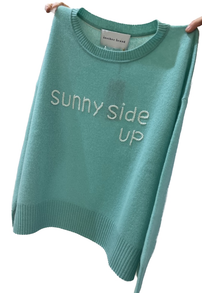 Another Brand Kaschmir Pullover in Aqua Blau mit Stickerei - Sunny Side Up Another Brand Kaschmir Pullover in Aqua Blau mit Stickerei - Sunny Side Up