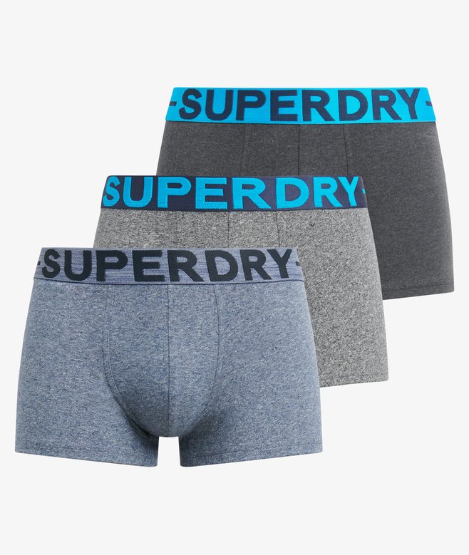 Superdry Trunk Boxer Shorts Unterhosen Bio-Baumwolle 3er Pack - Raven Black + Blau Marl Superdry Trunk Boxer Shorts Unterhosen Bio-Baumwolle 3er Pack - Raven Black + Blau Marl