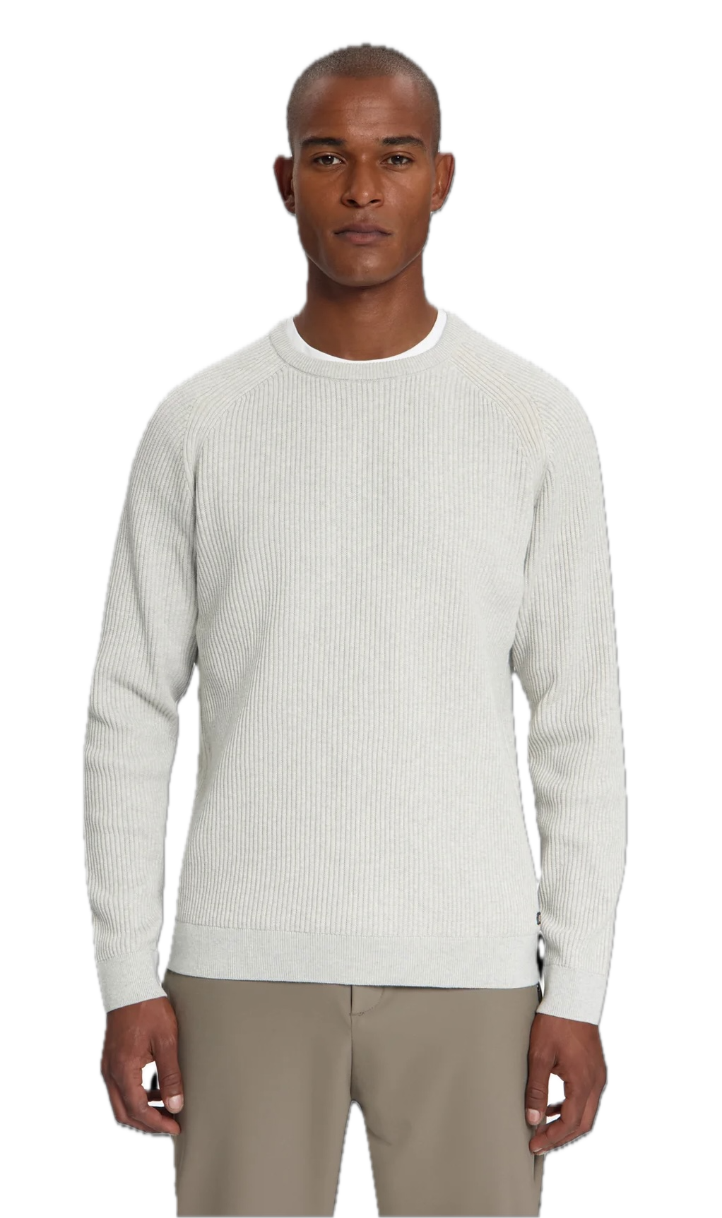 No Excess Herren Pullover mit Rundhalsausschnitt und Tuck Stitch | Light Grau Melange