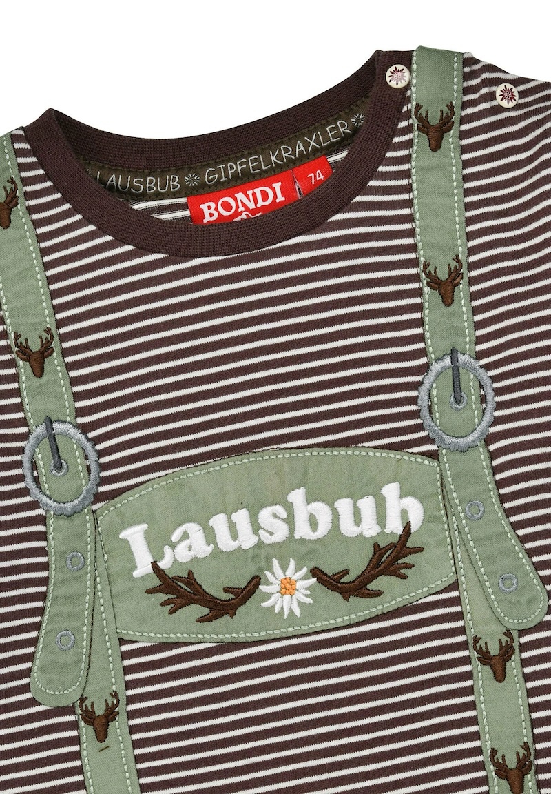Bondi Gipfelkraxler Langarm Braun Gestreift mit Lederhosen Look - Lausbub