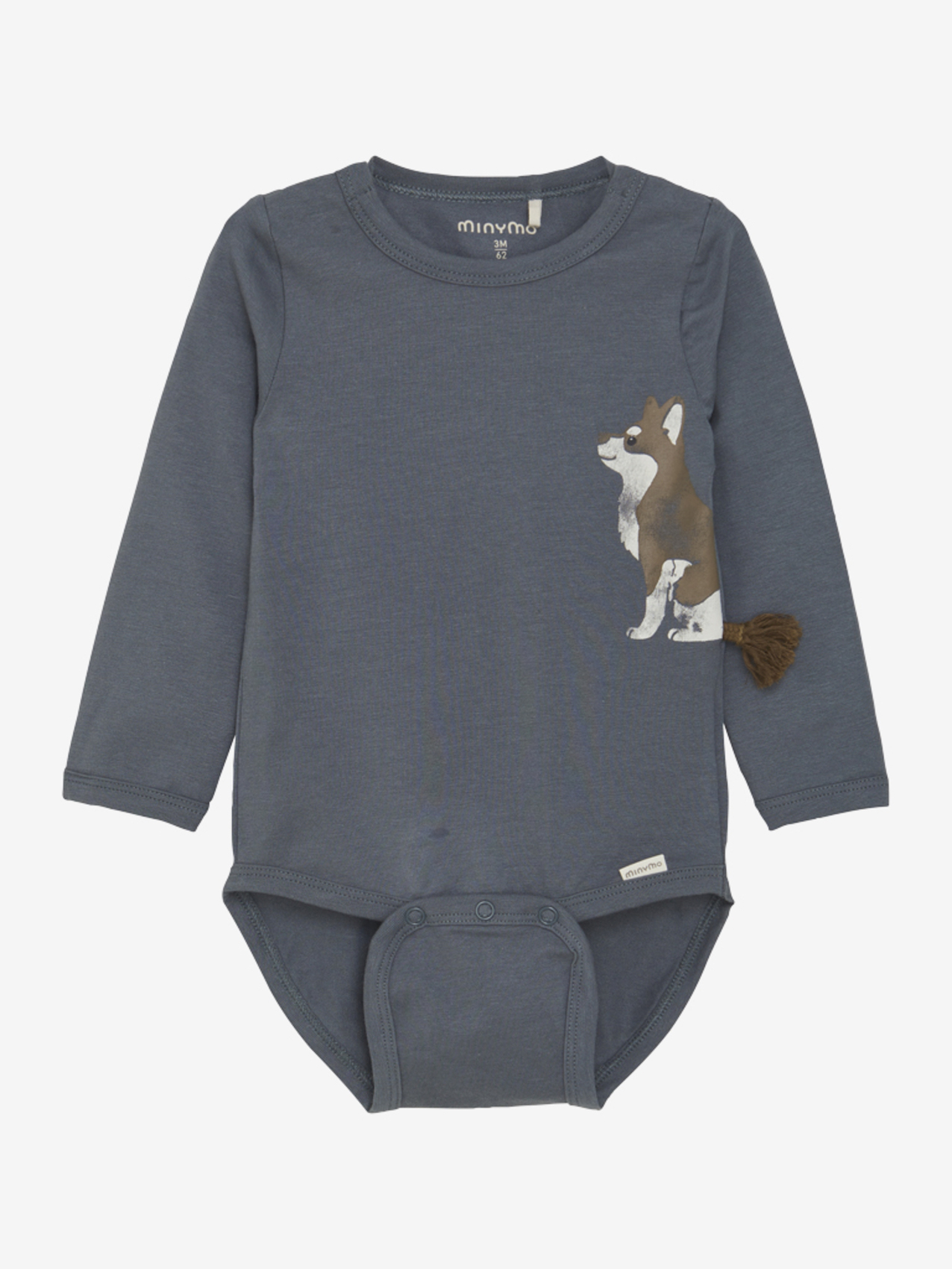 Minymo Langarmbody mit Hundeaufdruck in Stormy Weather (grau/blau)