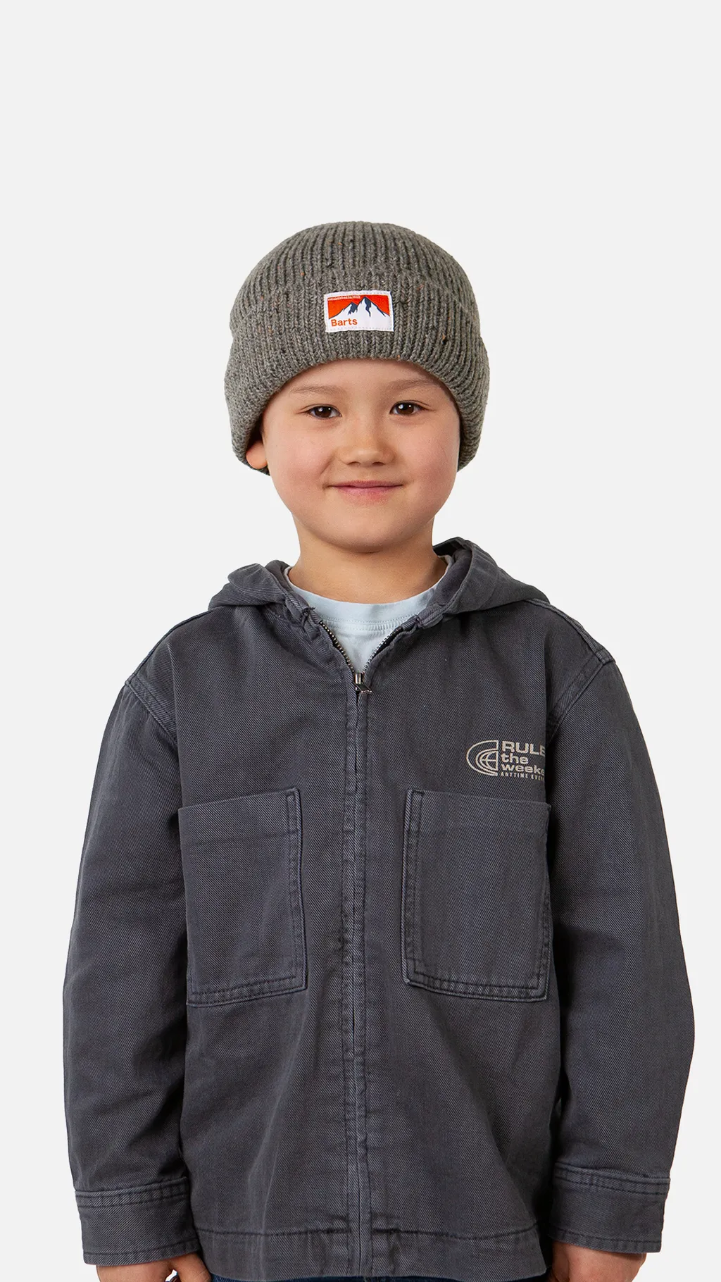 Barts Kids Eliasso Beanie Dark Heather Grau Meliert mit Bergen Aufnäher