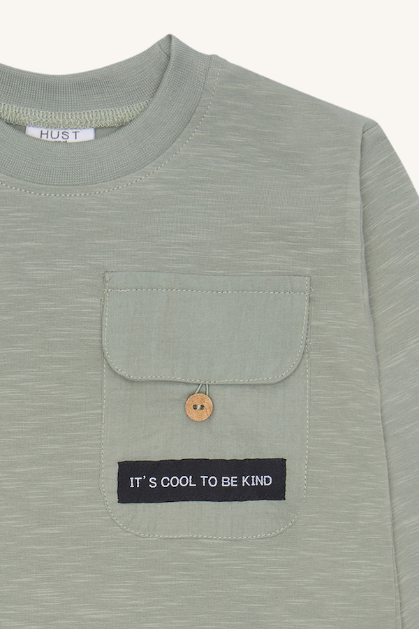 Hust & Claire Anton Langarm Shirt mit Tasche in Seagrass Grün - SALE