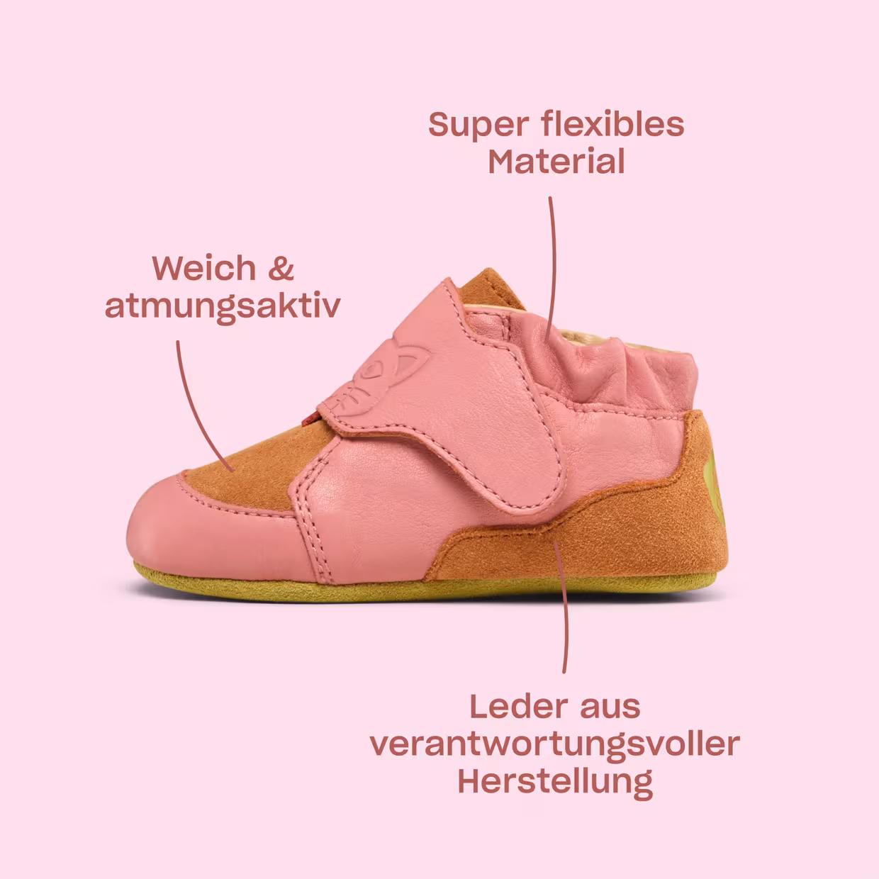 Affenzahn Krabbelschuh Leder Crawly in Rosa - Katze