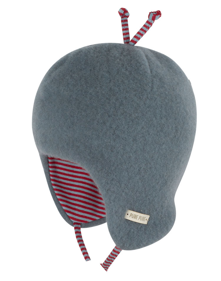 PURE PURE Baby Mütze mit Ohrenschutz - Wolle mit Baumwolle Futter - Stormy Blue - Blau