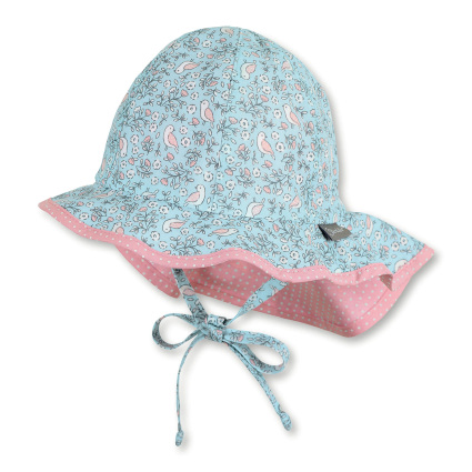 1402024_313_M Sterntaler Sonnenmütze mit Nackenschutz - Hellblau & Rosa Vogelchen - SALE