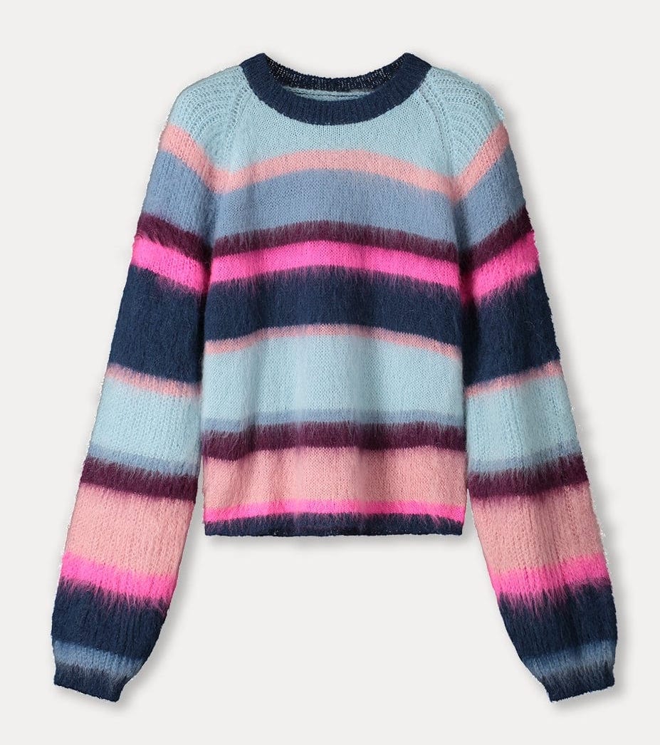 POM Amsterdam Strickpulli Pullover Brushed Stripes Blau & Neon Pink POM Amsterdam Strickpulli Pullover Brushed Stripes Blau & Neon Pink