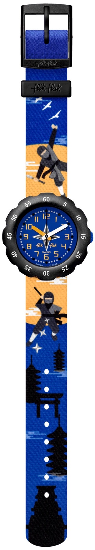 ninjamazing-2 Flik Flak Uhr Kinderuhr - Ninjamazing - Ninja Blau/Orange