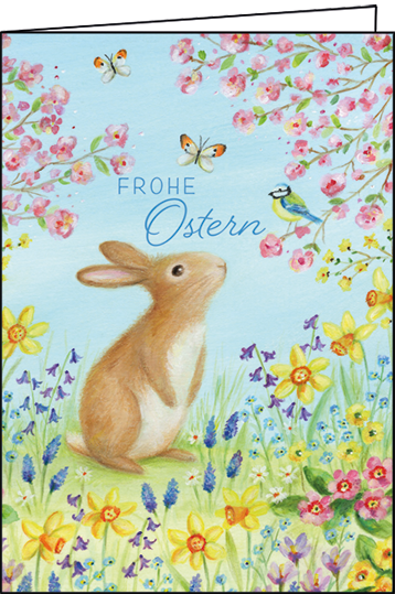 Edition Gollong Grußkarte - Frohe Ostern - Hase in Blumenfeld