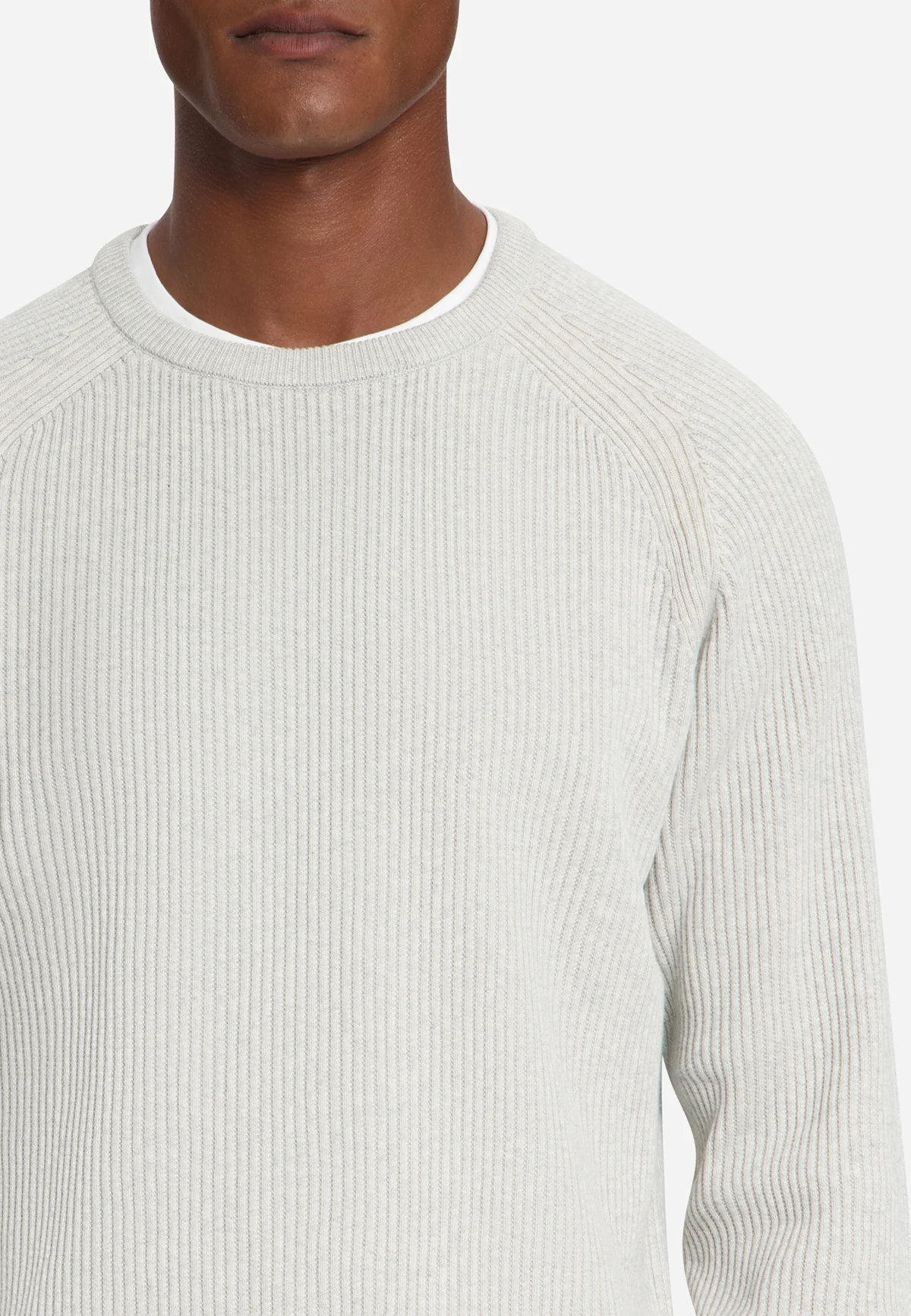 No Excess Herren Pullover mit Rundhalsausschnitt und Tuck Stitch | Light Grau Melange