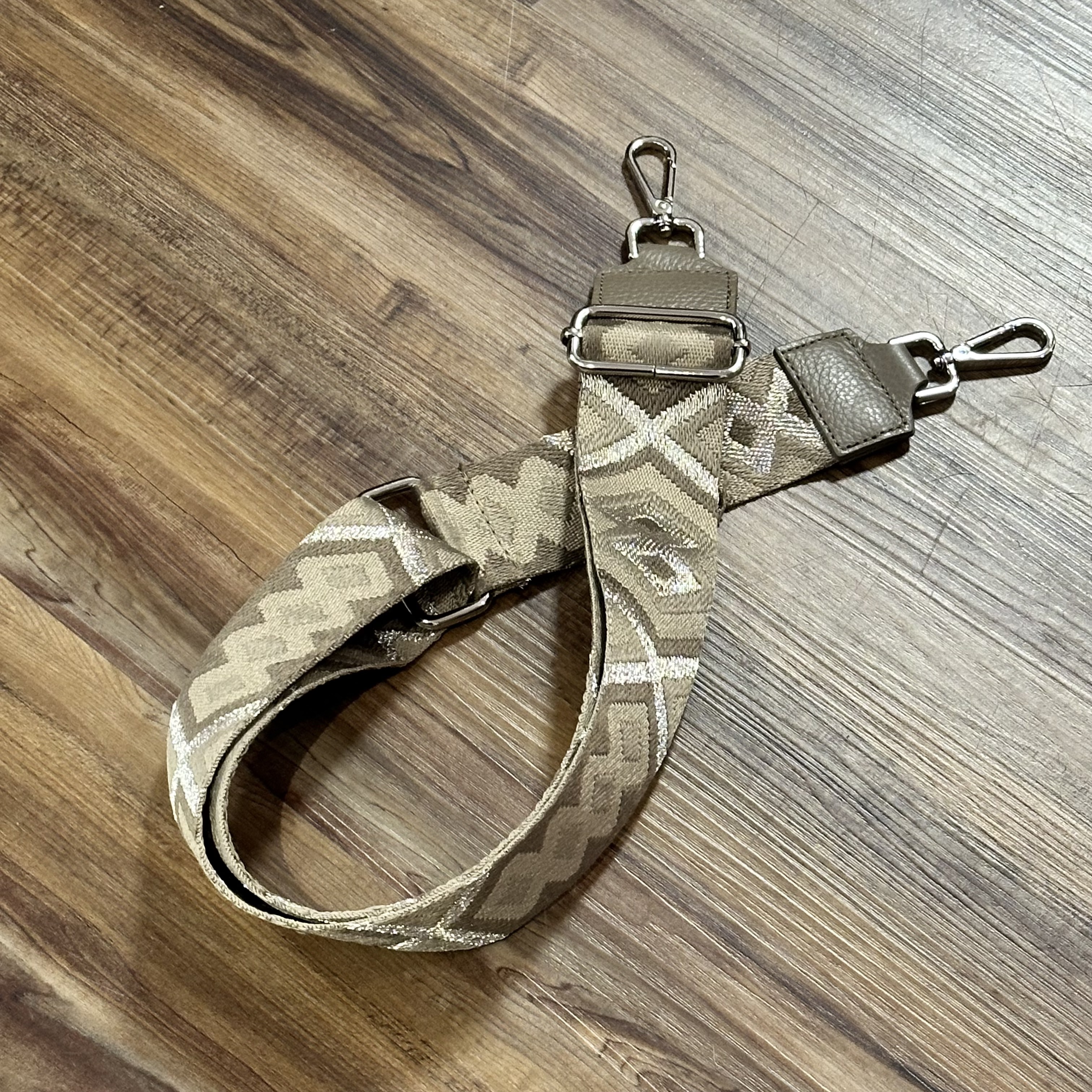 BFF Crossbody Schulterriemen / Taschengurt mit Silber Schnalle - Criss Cross Taupe Beige & Glitzer - SALE