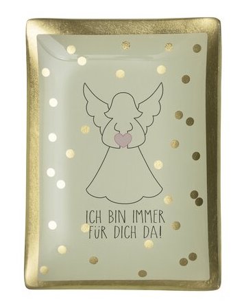 The Gift Company Glasteller Medium in Weiss - Engel - BIN IMMER FÜR DICH DA