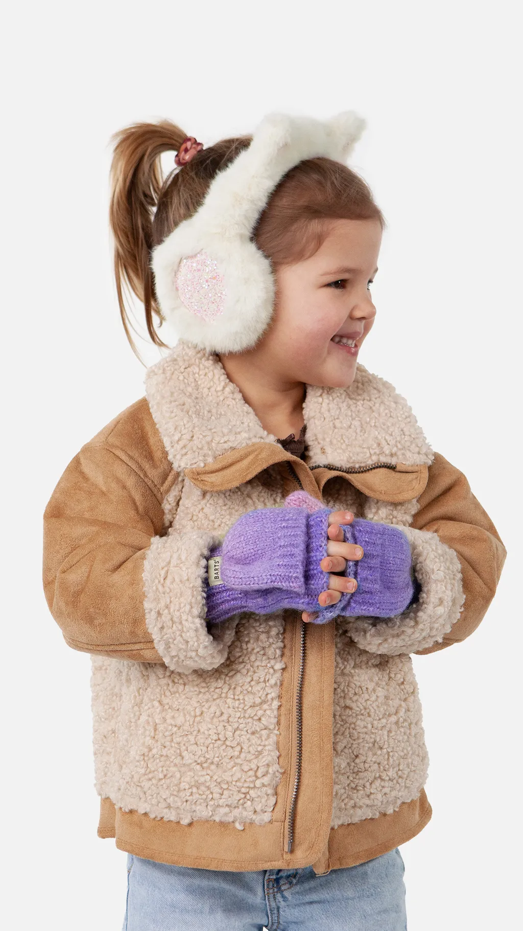 Barts Kids Twincky Ohrwärmer Earmuffs mit Kunstfell & Glitzer in Weiß & Rosa mit Öhrchen