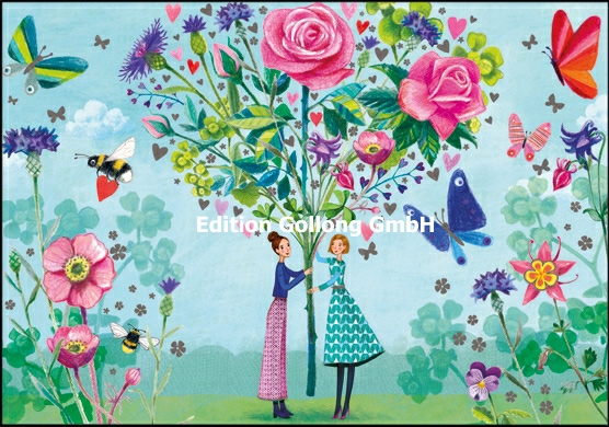 Edition Gollong Karte - Mila Marquis - Frauen mit Blumen & Schmetterlinge