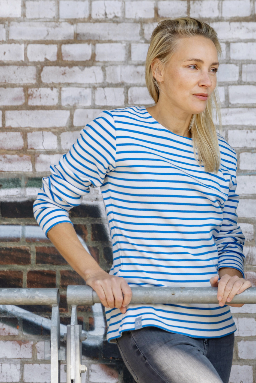 Derbe Interstriped Damen Longsleeve Off White Princess Blue Blau Streifenshirt