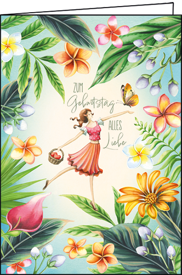 1-8068-1 Edition Gollong Grußkarte zum Geburtstag Alles Liebe - Frau mit Korb in Blumen