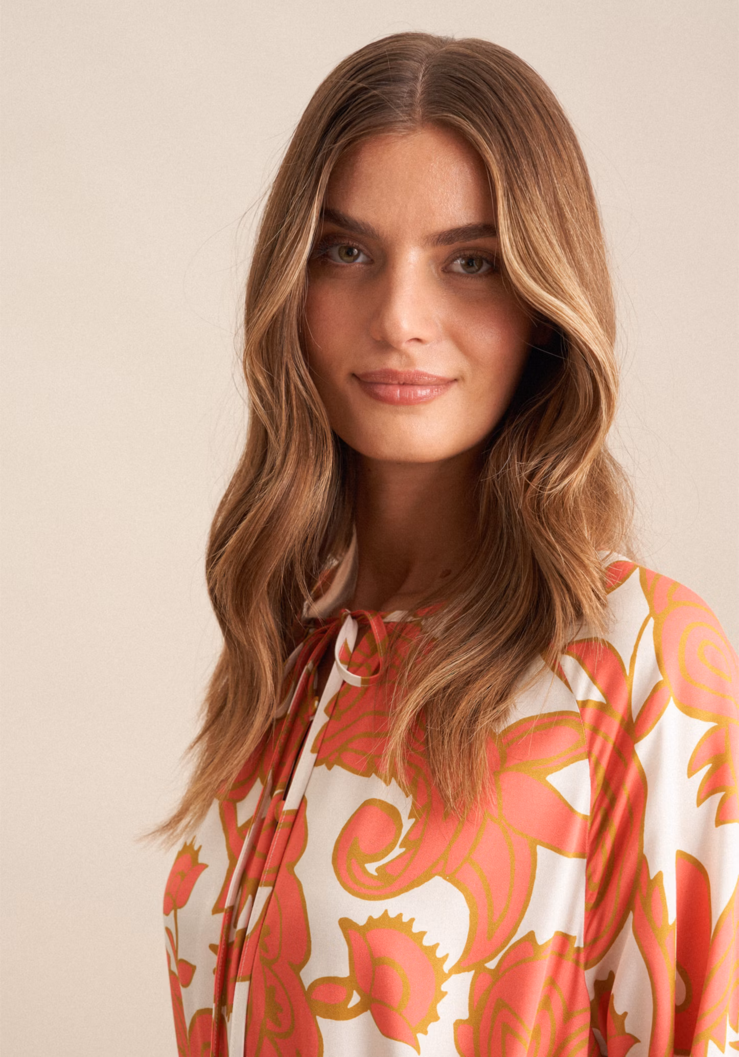 Seidensticker Langarm Maxi Blusenkleid in Creme mit Coral Blumen - SALE