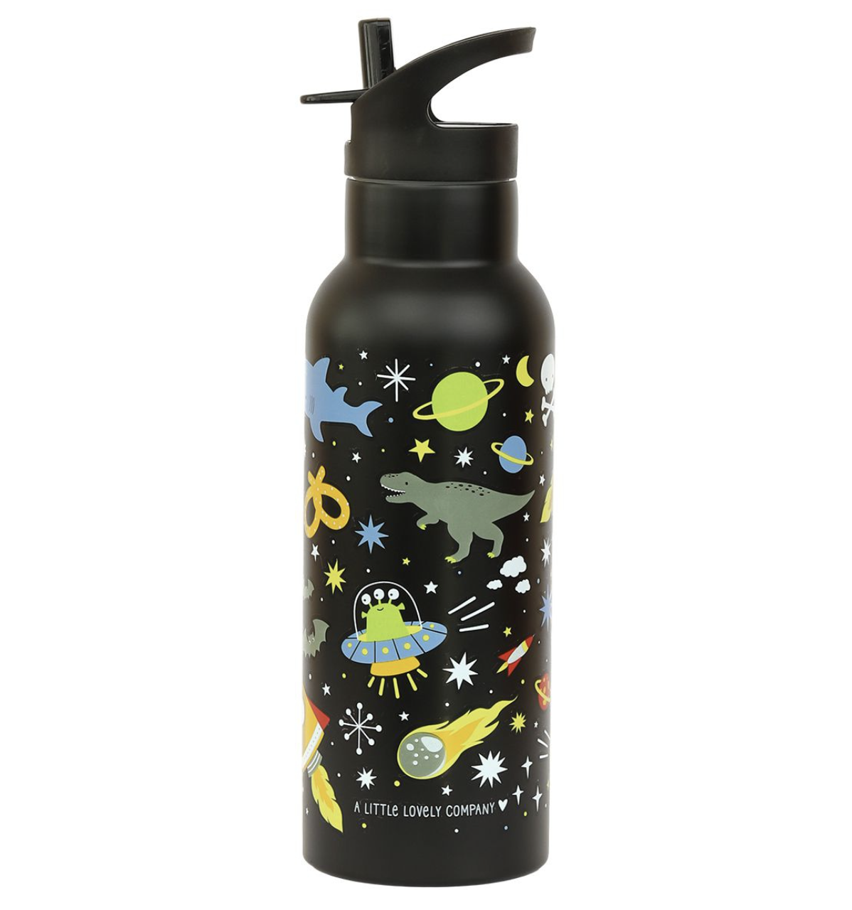 A Lovely Little Company Thermos Edelstahl Trinkflasche Groß mit Strohhalm - 500ml Galaxy
