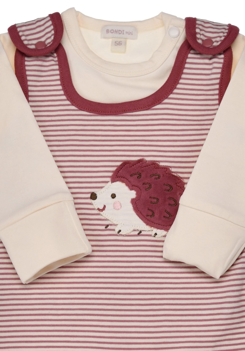 Bondi Strampler Berry Pink Geringelt mit Igel Bondi Strampler Berry Pink Geringelt mit Igel