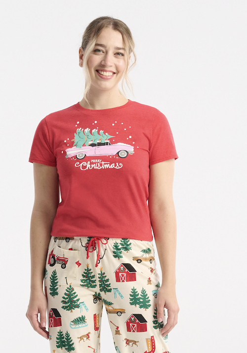 Little Blue House Damen Pyjama T-Shirt in Rot - Merry Christmas - Frohe Weihnachten - SALE Little Blue House Damen Pyjama T-Shirt in Rot - Merry Christmas - Frohe Weihnachten - SALE
