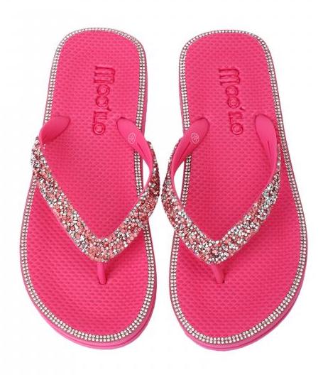 Moo' Ilo Damen Flip Flops Anna Pink mit Glitzersteine + Metallic Pink Neoprene Clutch Moo' Ilo Damen Flip Flops Anna Pink mit Glitzersteine + Metallic Pink Neoprene Clutch