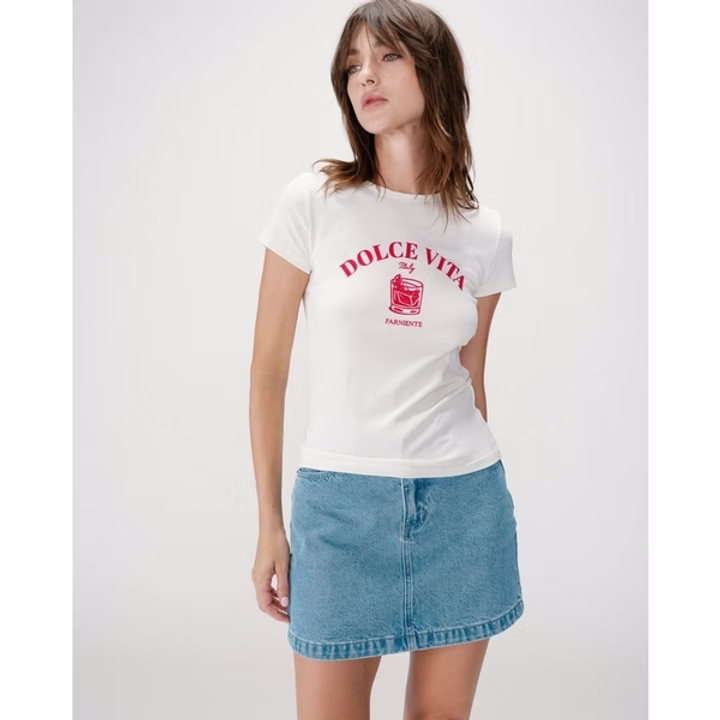 Grace & Mila T-Shirt in Weiß WRENLEY bedruckt in Hot Pink - DOLCE VITA