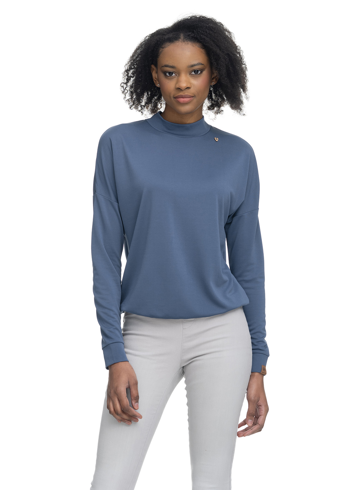 Ragwear Sonela Langarm Modal Top mit Stehkragen in Blau