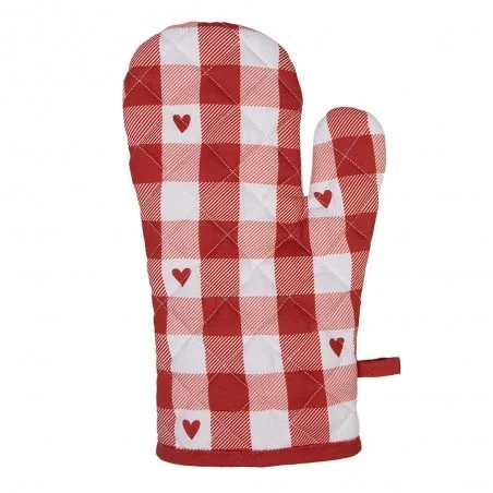 Clayre & Eef Ofenhandschuh Hearts Red – Küchenhandschuh mit roten Herzen