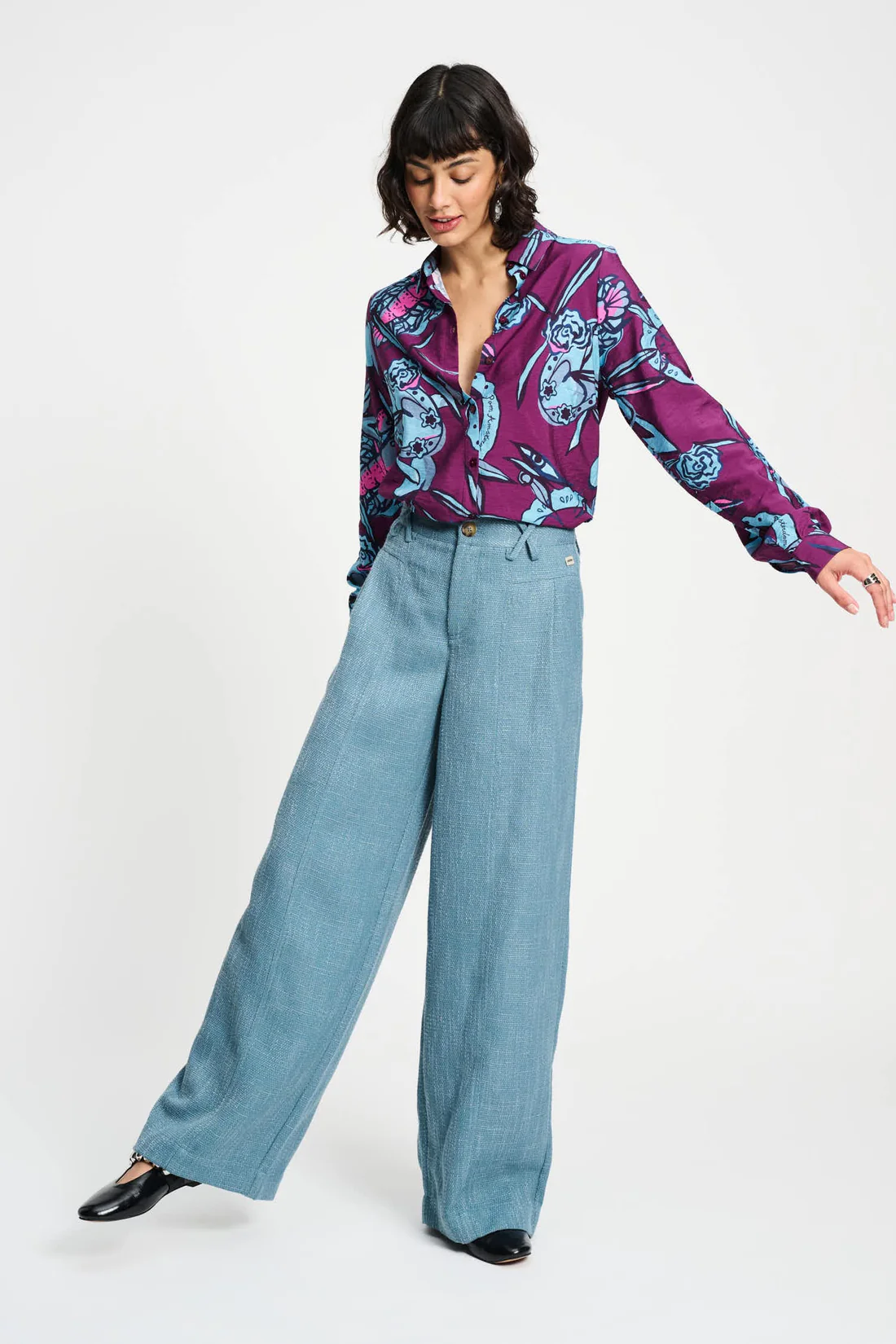 POM Amsterdam Bluse Mila Mystic Dinner in Plum Pink & Dusty Blau