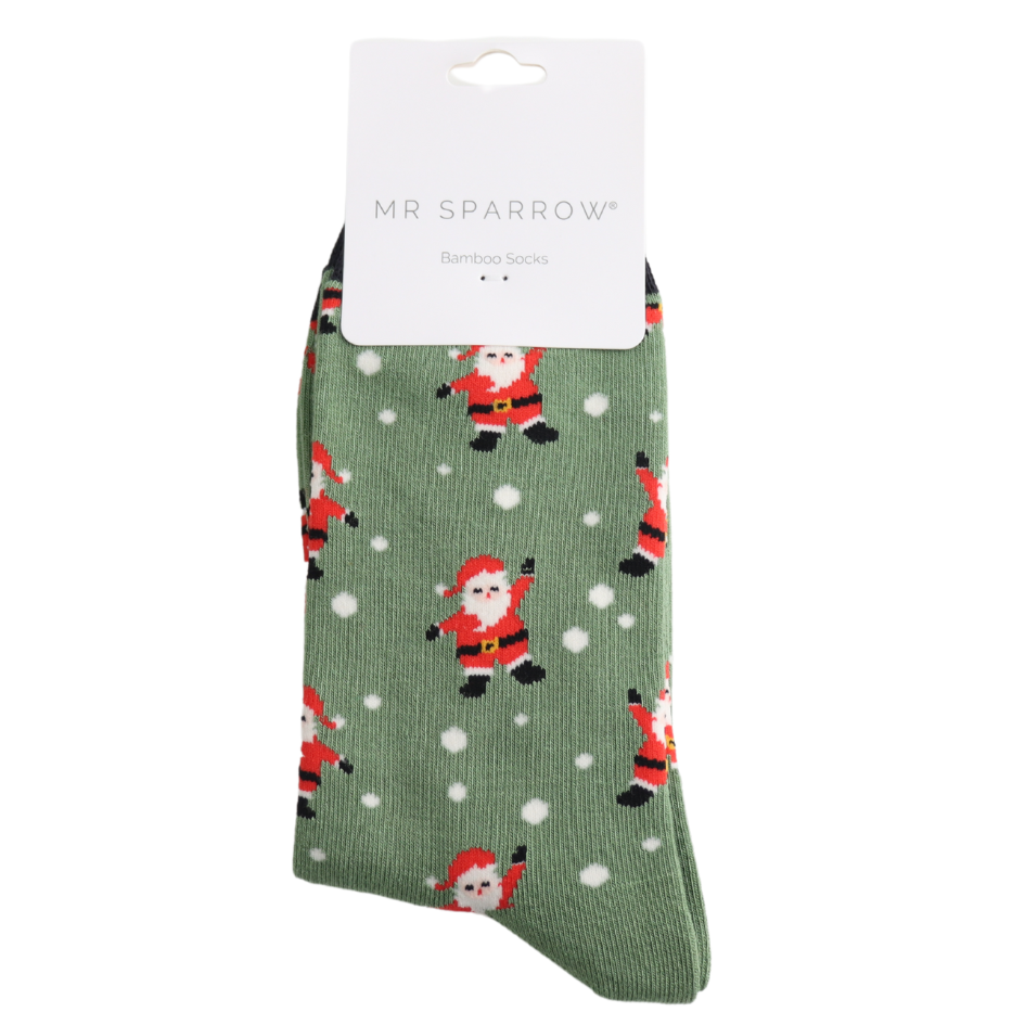 Mr. Heron Bambus Herren Socken in Grün - Christmas Socks - Jolly Santa Mr. Heron Bambus Herren Socken in Grün - Christmas Socks - Jolly Santa