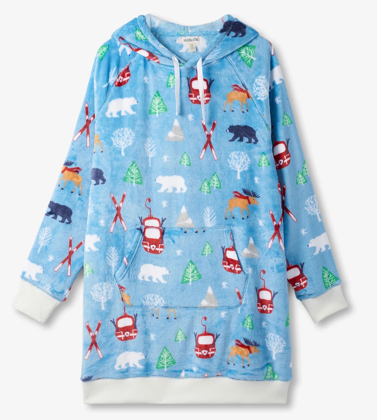 Little Blue House Oversized Fleece Hoodie Tunika in Blau - Vintage Ski Little Blue House Oversized Fleece Hoodie Tunika in Blau - Vintage Ski