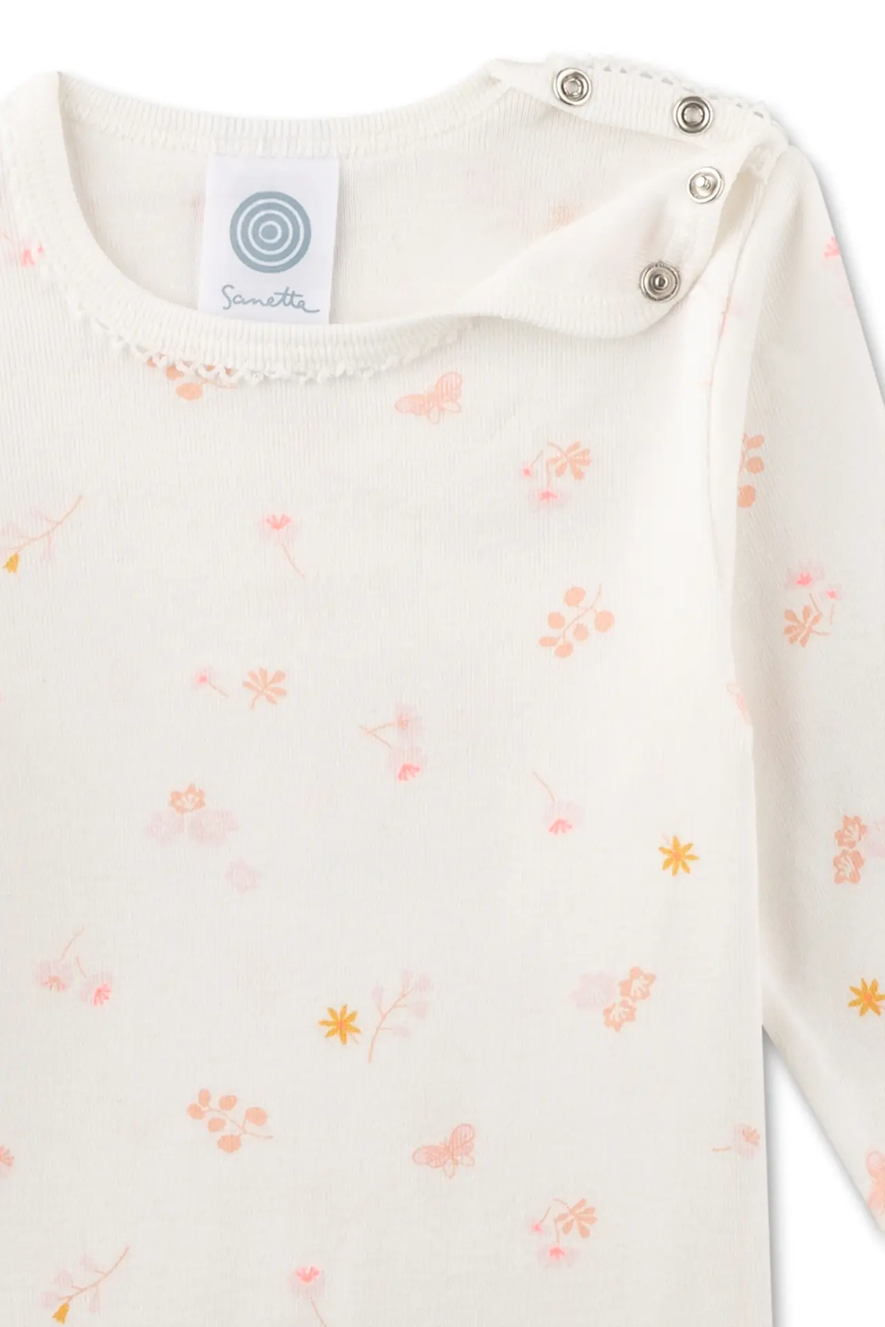 Sanetta Body Langarm in Creme Weiß mit Zarten Blumen Allover Sanetta Body Langarm in Creme Weiß mit Zarten Blumen Allover