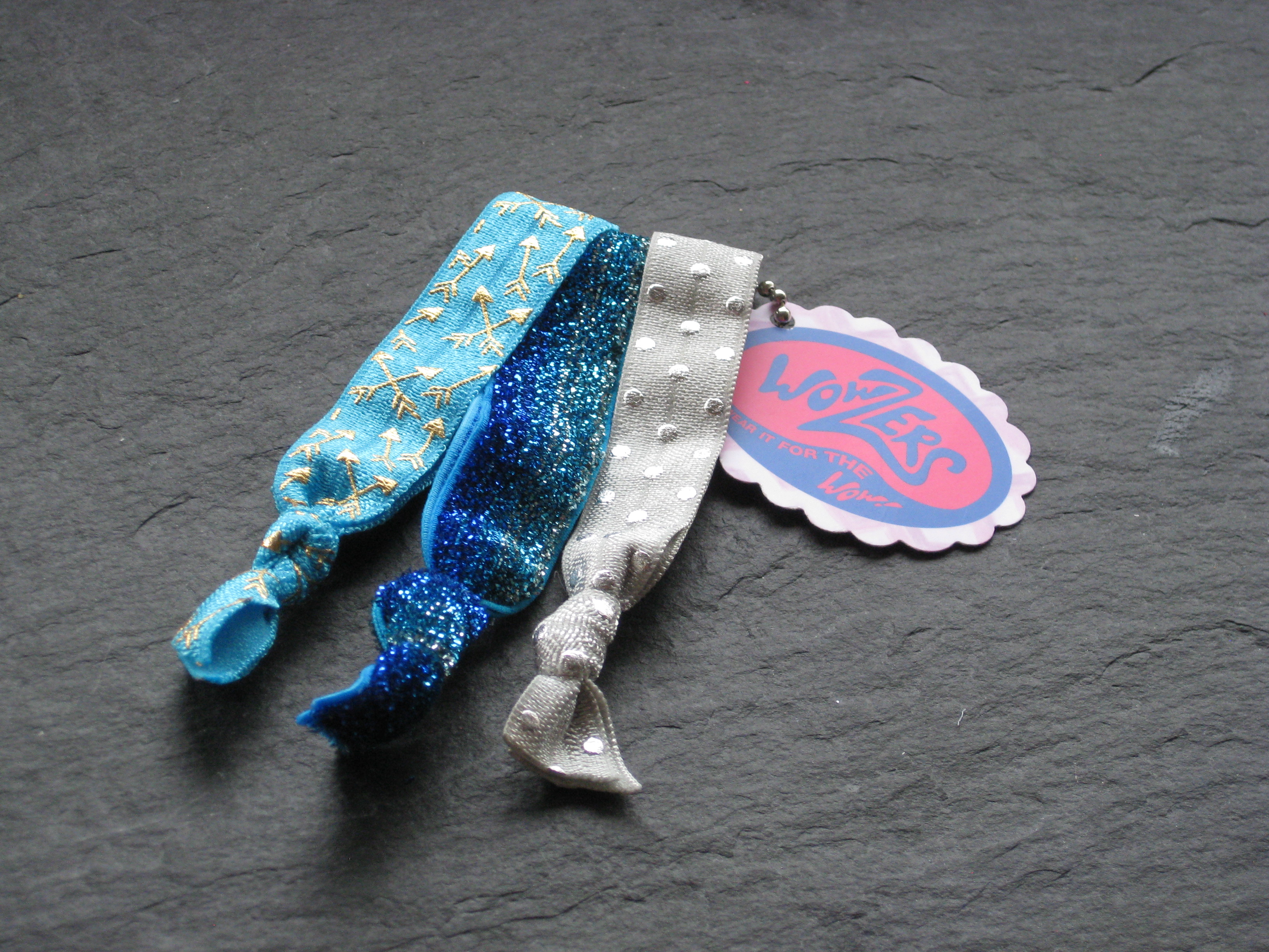 IMG_8627 Wowzers Hair Ties Set von 3 Armbänder / Haargummi - Türkis Glitzer