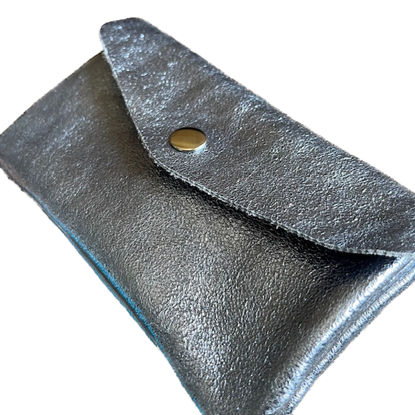 BFF Soft Leder Glitzer Geldbeutel in Stahl Blau Metallic - Large 