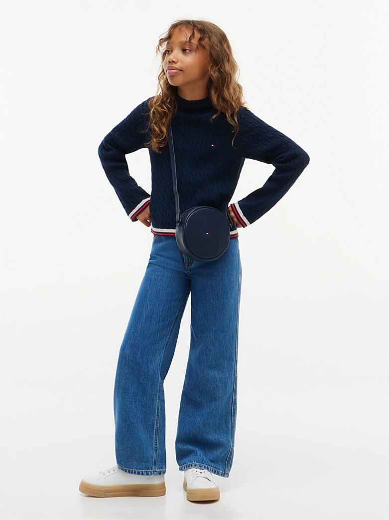 Tommy Hilfiger Schmal geschnittener Zopfmuster-Pullover mit Stehkragen in Navy Blau