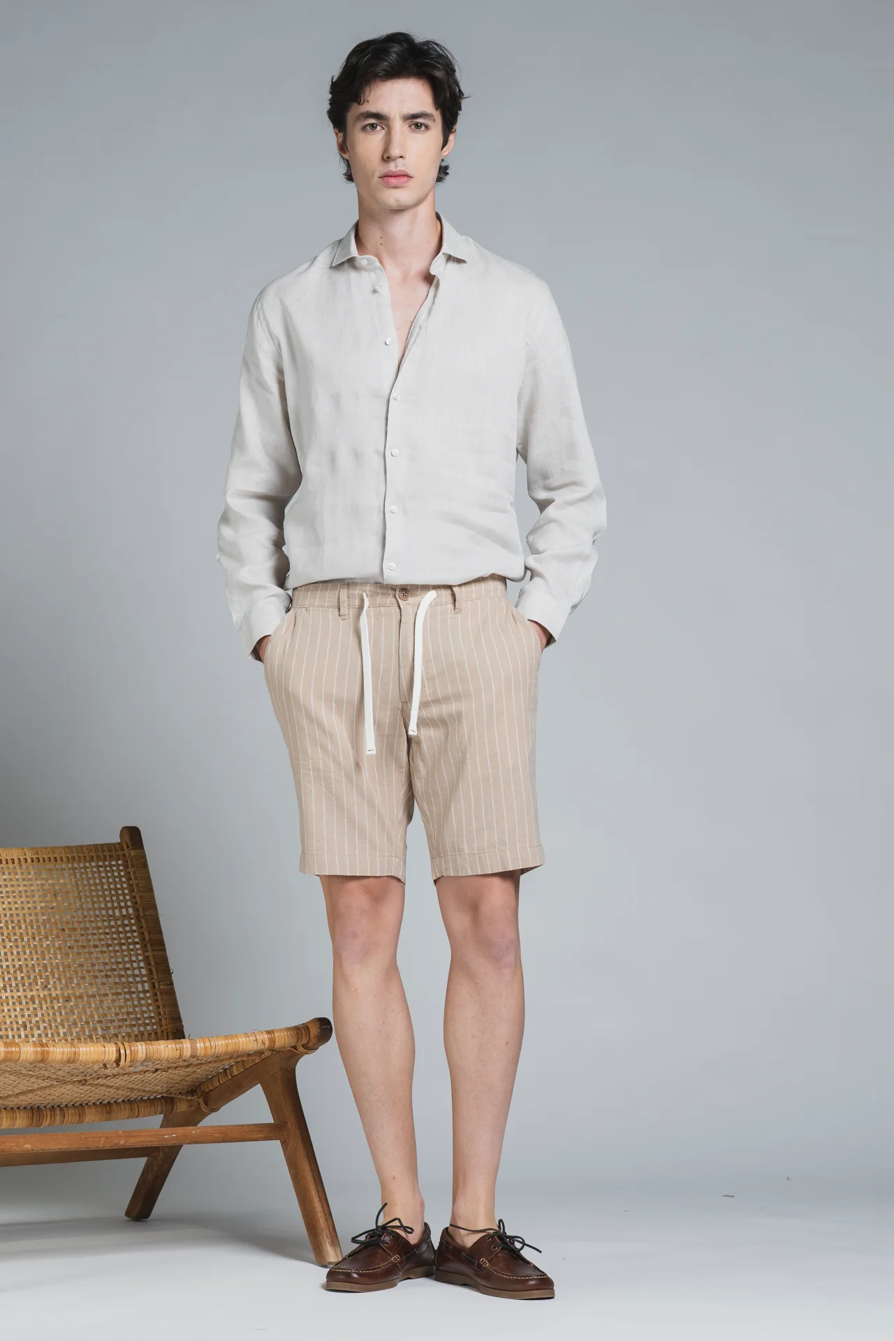 IMPURE Saint Tropez Leinen Chino Short in Dessert Stripe - Beige Gestreift IMPURE Saint Tropez Leinen Chino Short in Dessert Stripe - Beige Gestreift