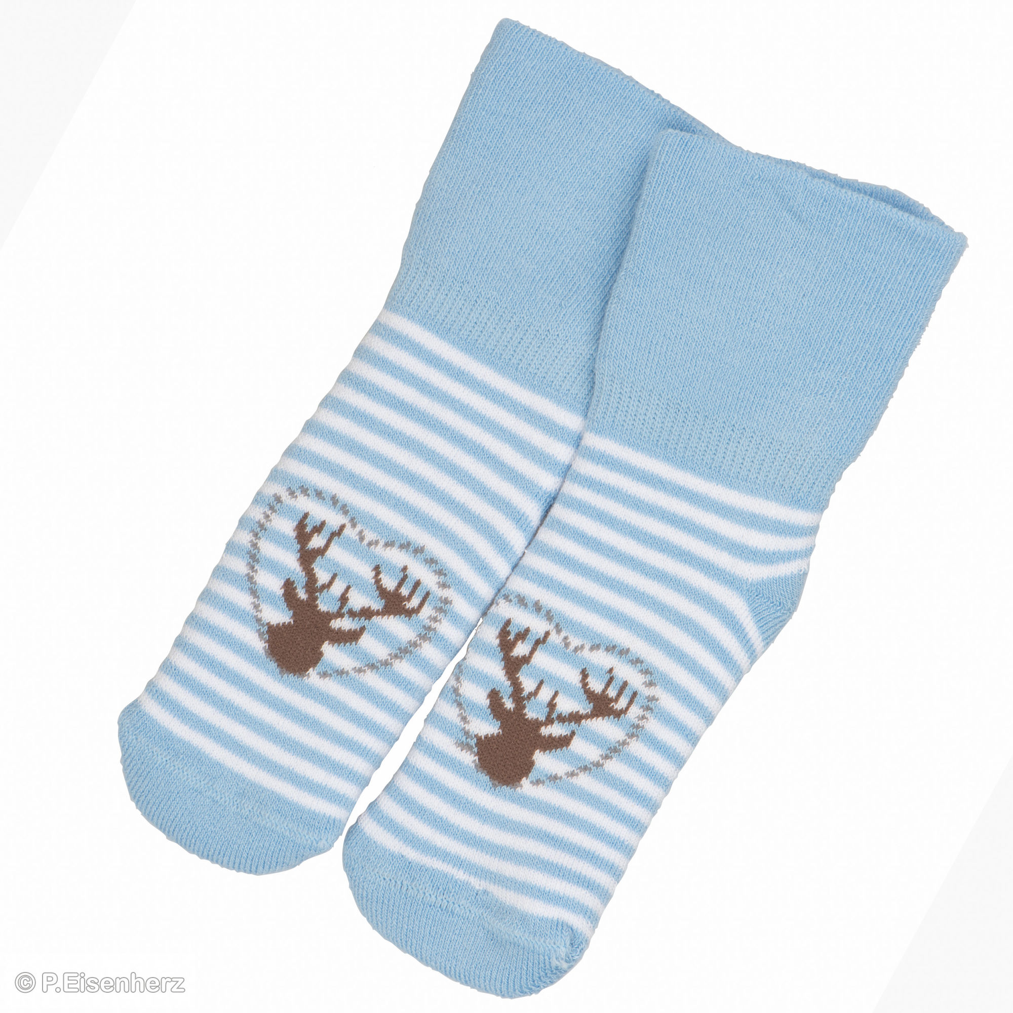 P.Eisenherz Frottee Babysöckchen Hirsch, hellblau