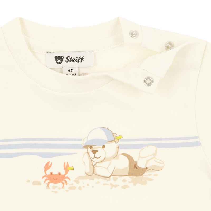 Steiff Baby Kurzarm T-Shirt in Eggnog Creme Bär & Krabbe am Strand Steiff Baby Kurzarm T-Shirt in Eggnog Creme Bär & Krabbe am Strand