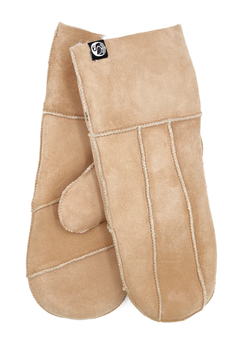 Danefae No Waste Lederfäustlinge in Camel Beige mit Lammfellfutter 