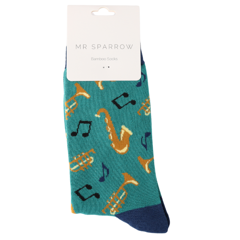 Mr. Heron Bambus Herren Socken in Petrol - Brass Band 