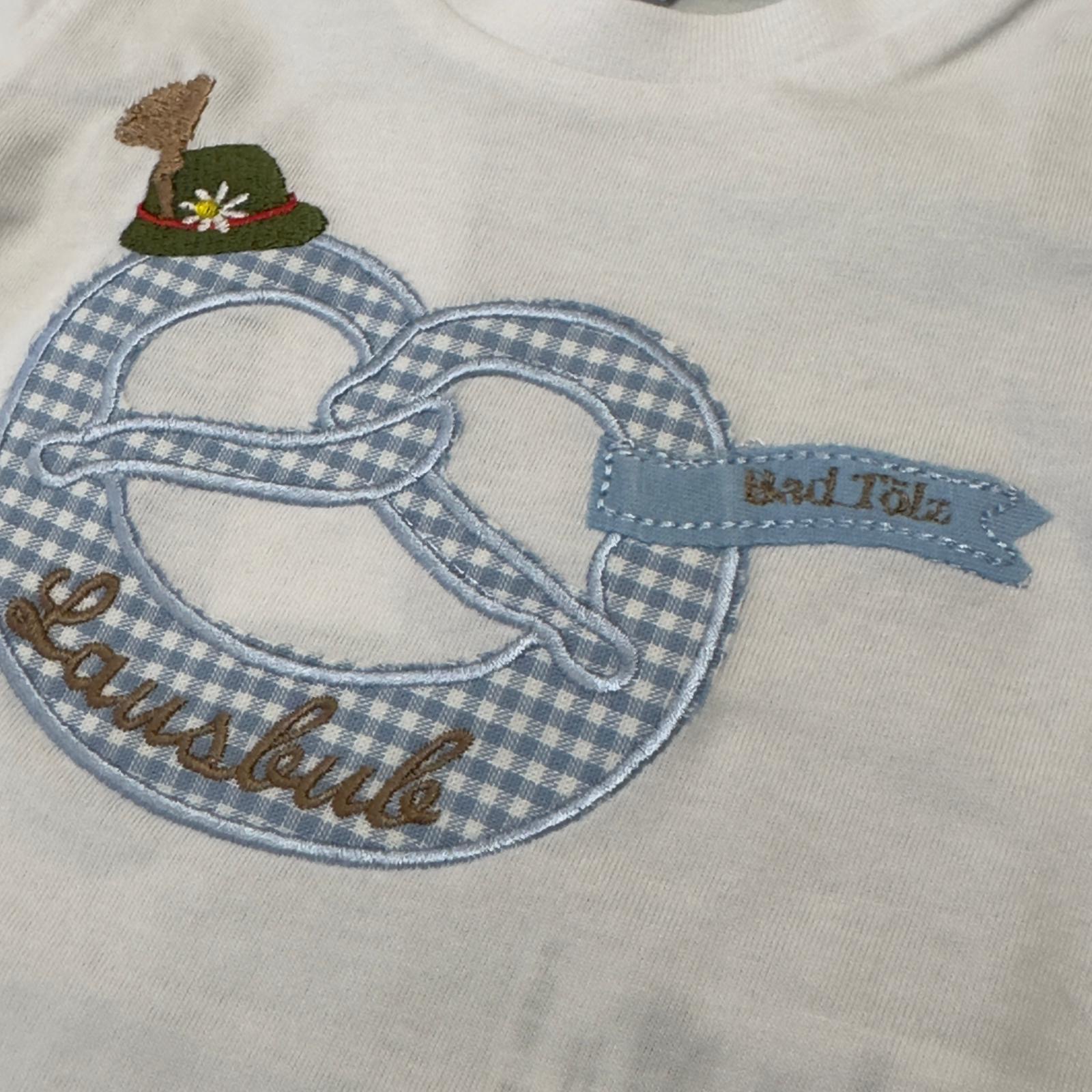 P.Eisenherz Langarm Shirt in weiß - BAD TÖLZ - Breze mit Lausbub Stickerei