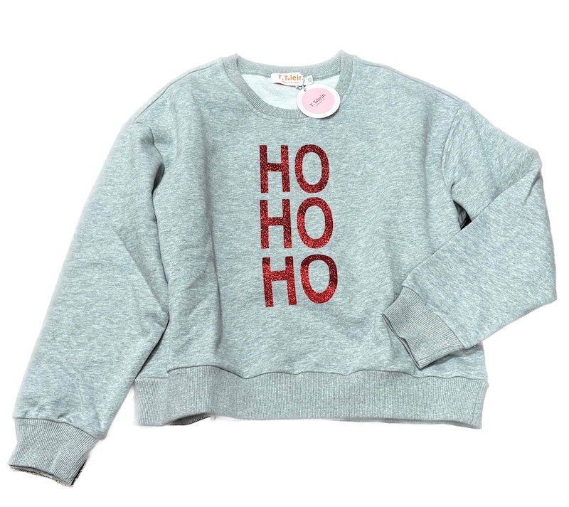 T.Tolein Christmas Sweatshirt in Grau zum Weihnachten mit Glitzer in Rot - HO HO HO T.Tolein Christmas Sweatshirt in Grau zum Weihnachten mit Glitzer in Rot - HO HO HO