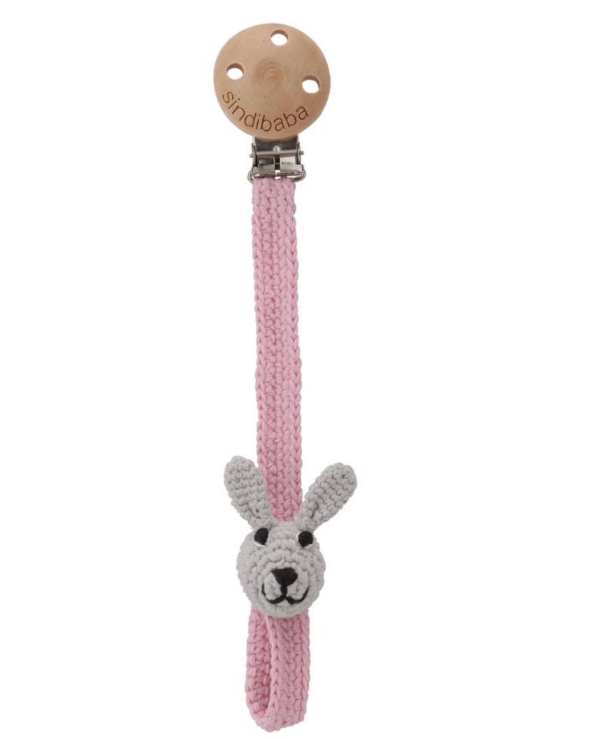Sindibaba Bambus Schnullerkette Hase in Rosa